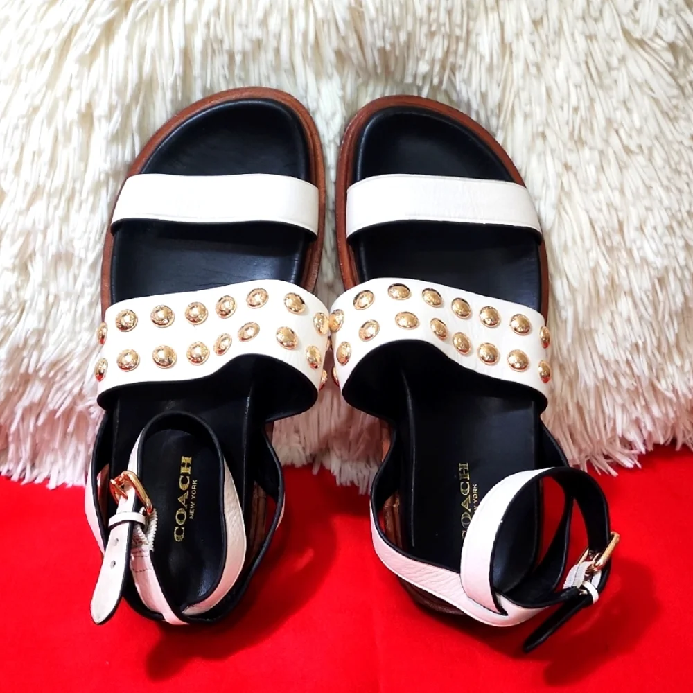 Coach Dannie Women's Gold and White Sandals - Picture 2 of 8